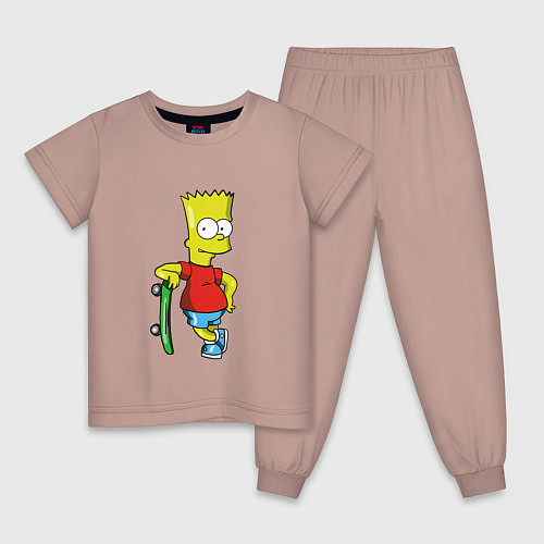 Детская пижама Барт и скейт / Пыльно-розовый – фото 1