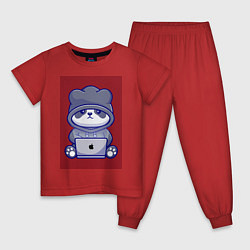 Пижама хлопковая детская Панда с компом, цвет: красный