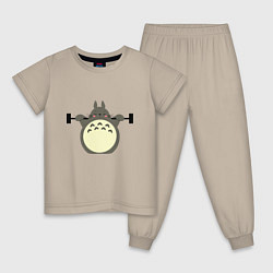 Пижама хлопковая детская Тоторо на спорте, цвет: миндальный
