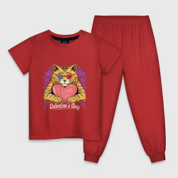 Пижама хлопковая детская Влюбленный котик, цвет: красный