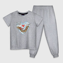 Пижама хлопковая детская Голуби в сердце, цвет: меланж