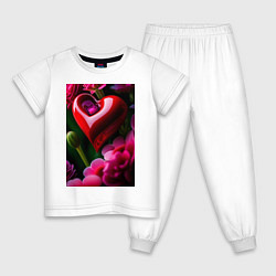 Пижама хлопковая детская Сердце с цветами, цвет: белый
