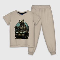 Пижама хлопковая детская Медведь на танке, цвет: миндальный
