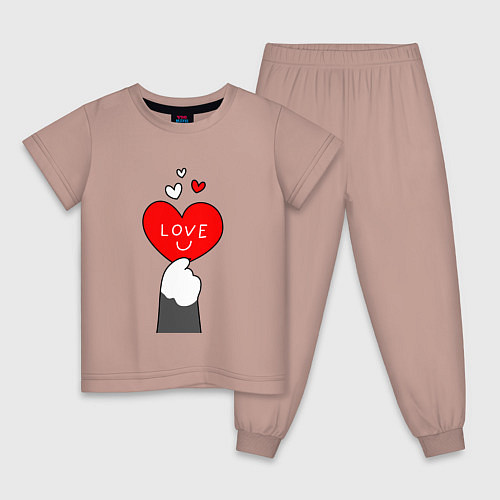 Детская пижама Лапка котика с валентинкой / Пыльно-розовый – фото 1