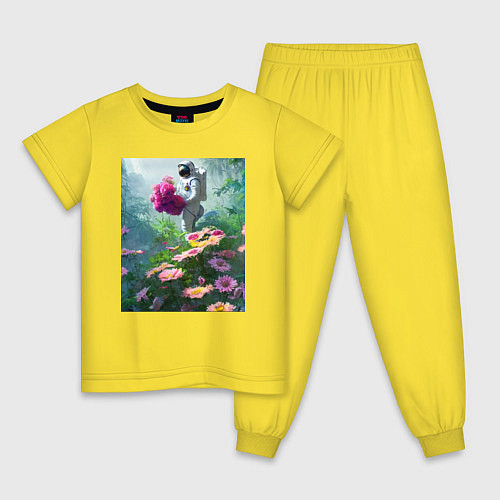 Детская пижама Космонавт на цветочной планете / Желтый – фото 1
