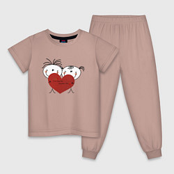 Пижама хлопковая детская Два любящих сердца становятся одним, цвет: пыльно-розовый