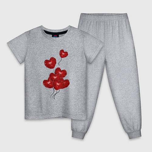 Детская пижама Улетающие воздушные шарики в виде сердечка / Меланж – фото 1