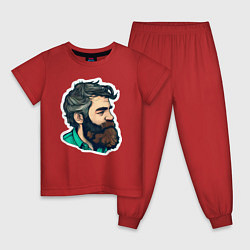 Пижама хлопковая детская Мужчина с бородой, цвет: красный