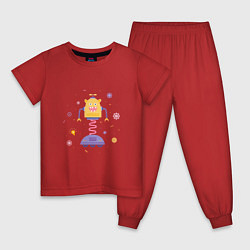 Пижама хлопковая детская Смешной Робот, цвет: красный