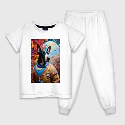 Пижама хлопковая детская Командир космического корабля - нейросеть, цвет: белый