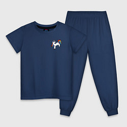 Пижама хлопковая детская Игривый белый единорог, цвет: тёмно-синий