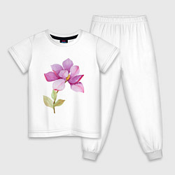 Пижама хлопковая детская Цветок магнолии акварелью, цвет: белый
