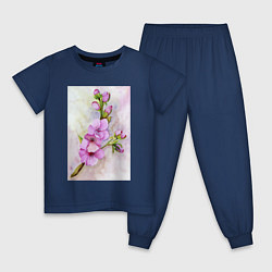 Пижама хлопковая детская Цвет сакуры акварелью, цвет: тёмно-синий