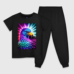 Пижама хлопковая детская Neon eagle - neural network, цвет: черный