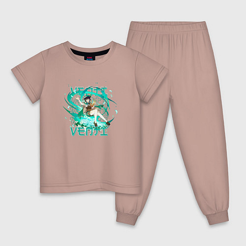 Детская пижама Венти анемо надписи / Пыльно-розовый – фото 1