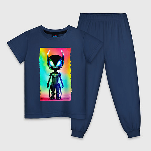 Детская пижама Alien cub - neural network - neon glow / Тёмно-синий – фото 1