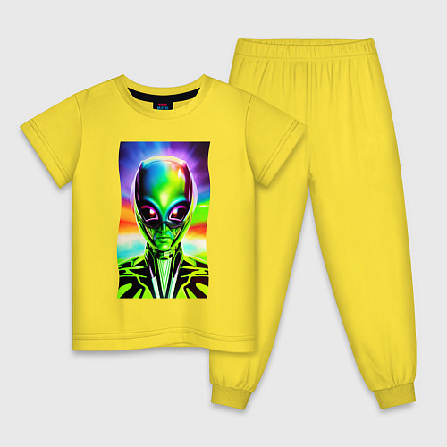 Детская пижама Alien - neural network - neon glow - pop art / Желтый – фото 1