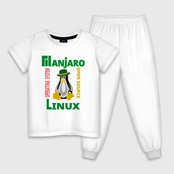 Пижама хлопковая детская Линукс пингвин в шляпе, цвет: белый