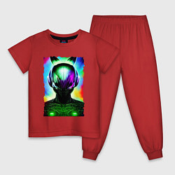 Пижама хлопковая детская Портрет пришельца - нейросеть - неоновое свечение, цвет: красный