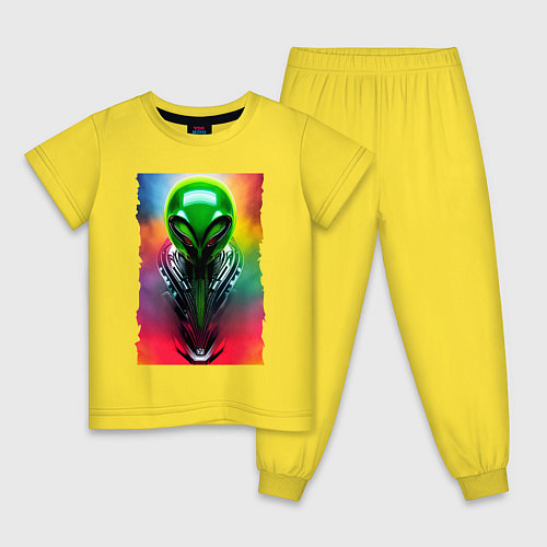 Детская пижама Alien - neural network - art - neon glow / Желтый – фото 1