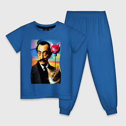 Пижама хлопковая детская Salvador Dali and cat, цвет: синий