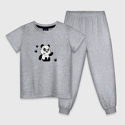 Пижама хлопковая детская Мультяшный мишка панда, цвет: меланж