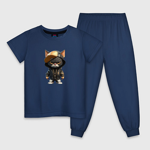 Детская пижама Кот-рэпер / Тёмно-синий – фото 1