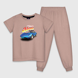Пижама хлопковая детская Маслкар Chevrolet Corvette Stingray, цвет: пыльно-розовый
