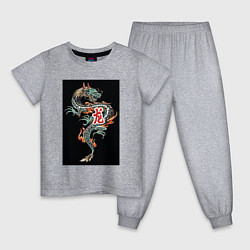 Пижама хлопковая детская Красочный дракон, цвет: меланж