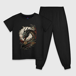 Пижама хлопковая детская Мифический японский дракон, цвет: черный