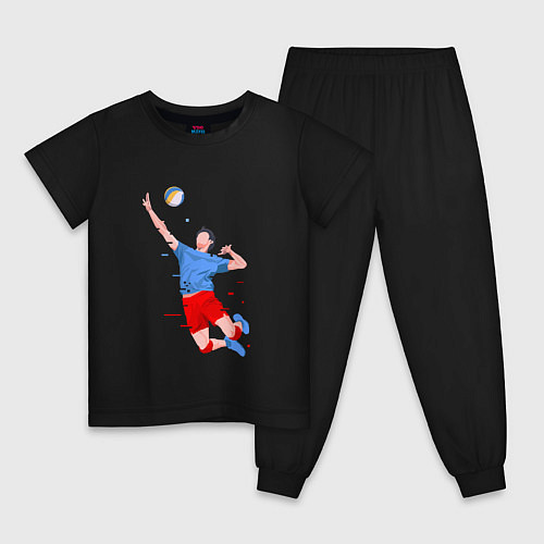 Детская пижама Нападающий удар в волейболе / Черный – фото 1
