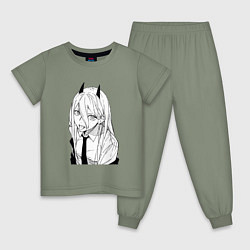 Пижама хлопковая детская Пауэр с рожками - человек бензопила, цвет: авокадо