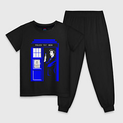 Пижама хлопковая детская Доктор Кто у двери Тардис, цвет: черный