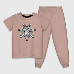 Пижама хлопковая детская Черно-белые волнистые линии, цвет: пыльно-розовый