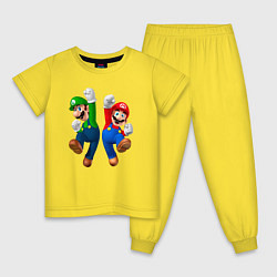 Пижама хлопковая детская Луиджи и Марио в прыжке, цвет: желтый