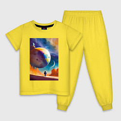 Пижама хлопковая детская Космонавт и бескрайний космос, цвет: желтый