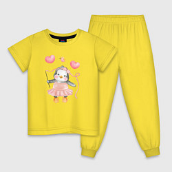 Пижама хлопковая детская Маленький пингвин танцует балет, цвет: желтый