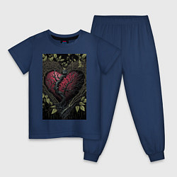 Пижама хлопковая детская Сплетение сердца, цвет: тёмно-синий