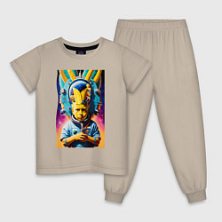Пижама хлопковая детская Космонавт Барт Симпсон - фантазия, цвет: миндальный