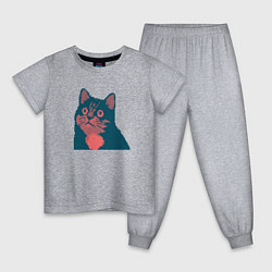 Пижама хлопковая детская Vintage pixel cat, цвет: меланж