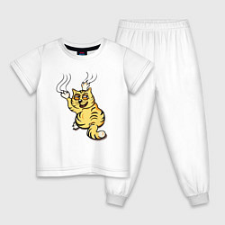 Пижама хлопковая детская Хитрый кот точит когти, цвет: белый