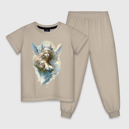 Детская пижама Царевна-Лебедь ангел - нейросеть / Миндальный – фото 1