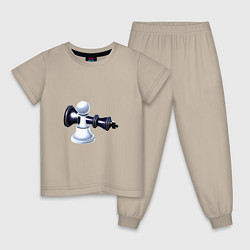 Пижама хлопковая детская Черный король белая пешка, цвет: миндальный