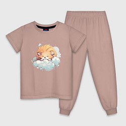 Пижама хлопковая детская Спящий львёнок, цвет: пыльно-розовый