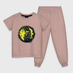 Пижама хлопковая детская Cyberpunk girl черный желтый, цвет: пыльно-розовый