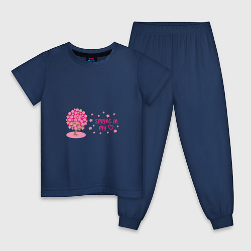Детская пижама Цветущее вишневое дерево - весна в моем сердце / Тёмно-синий – фото 1