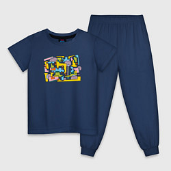 Пижама хлопковая детская Цветная абстракция геометрия, цвет: тёмно-синий