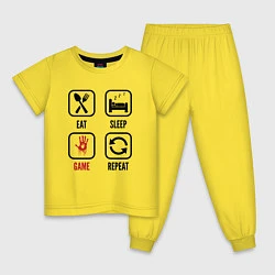 Пижама хлопковая детская Eat - sleep - Death Stranding - repeat, цвет: желтый