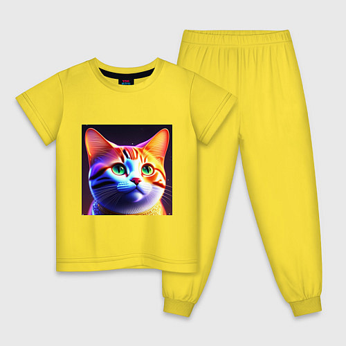 Детская пижама Милый котик с большими глазами / Желтый – фото 1