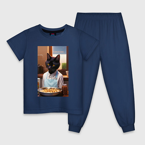 Детская пижама Кот повар с десертом / Тёмно-синий – фото 1